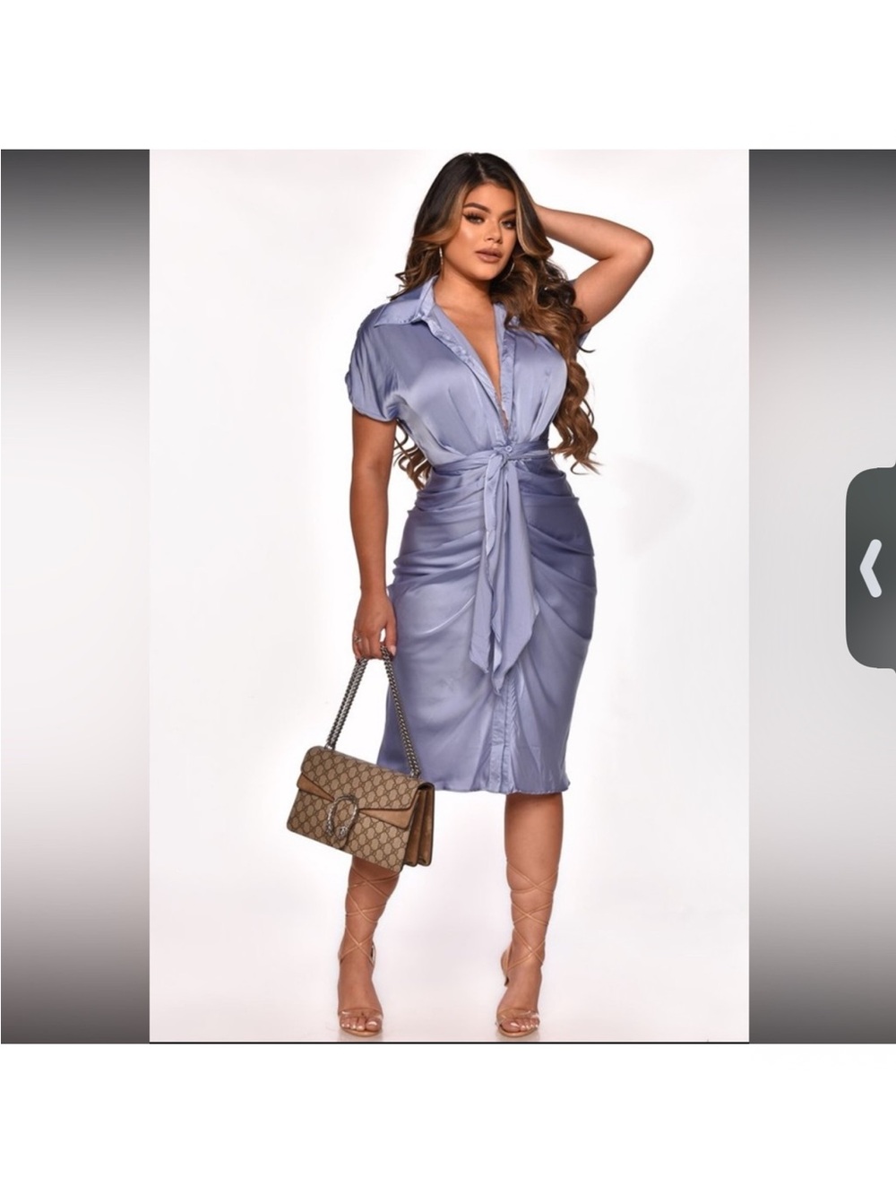 DO+BE Satin Tie-Front Midi Dress in Lilac